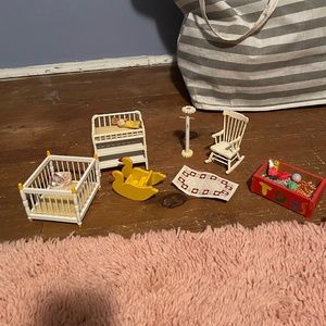 Vintage doll house, furniture baby room
